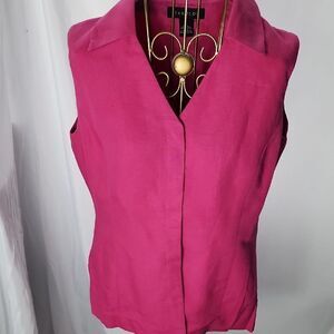 Linen Blend Fuschia Hidden Button Plaquette Sleeveless Top Harold's Size 4
